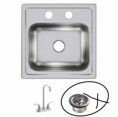 Elkay 15 in. Drop-in Single Bowl Steel Kitchen Sink Kit w/ Faucet NO Drain