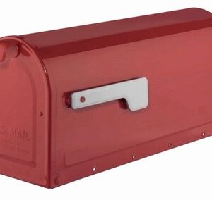 Architectural Mailboxes 7600R MB1 Post Mount Mailbox - Red with Silver Flag USA