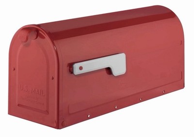 Architectural Mailboxes 7600R MB1 Post Mount Mailbox - Red with Silver Flag USA