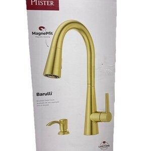 Pfister Barulli Pull-Down Kitchen Faucet Brushed Gold w/ Deckplate & Soap