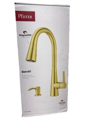 Pfister Barulli Pull-Down Kitchen Faucet Brushed Gold w/ Deckplate & Soap