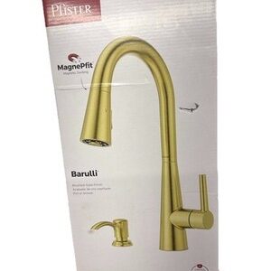 Pfister Barulli Pull-Down Kitchen Faucet Brushed Gold w/ Deckplate & Soap