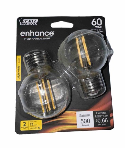 Feit Electric 60-Watt G16.5 Dimmable Filament E26 LED Light Bulb 3000K  4-PACK