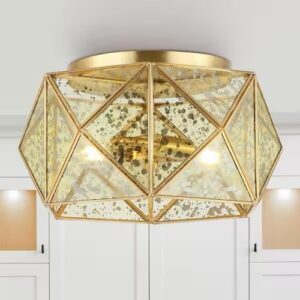 JONATHAN Y Violet 12.5 in. Brass Gold 2-Light Industrial Vintage Iron/Glass LED