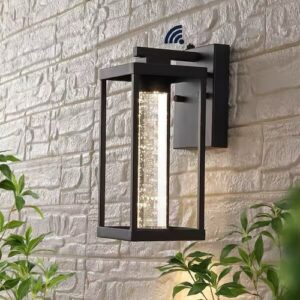 JONATHAN Y Juno Black Outdoor Sconce Iron/Seeded Glass with Dusk-to-Dawn Sensor