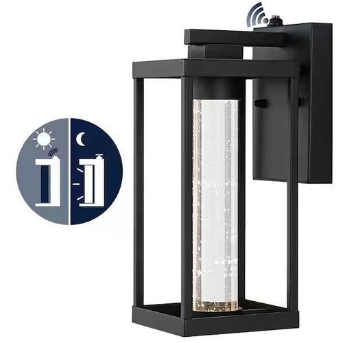 JONATHAN Y Juno Black Outdoor Sconce Iron/Seeded Glass with Dusk-to-Dawn Sensor - Image 2