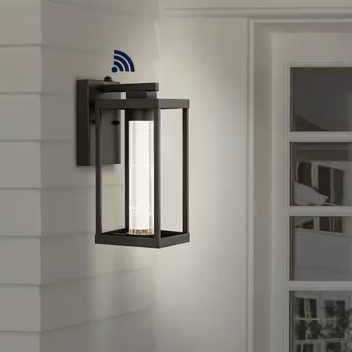 JONATHAN Y Juno Black Outdoor Sconce Iron/Seeded Glass with Dusk-to-Dawn Sensor - Image 3