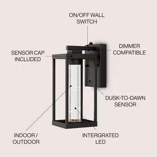 JONATHAN Y Juno Black Outdoor Sconce Iron/Seeded Glass with Dusk-to-Dawn Sensor - Image 4