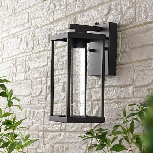JONATHAN Y Juno Black Outdoor Sconce Iron/Seeded Glass with Dusk-to-Dawn Sensor - Image 6
