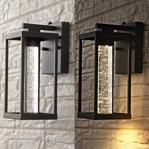JONATHAN Y Juno Black Outdoor Sconce Iron/Seeded Glass with Dusk-to-Dawn Sensor - Image 8