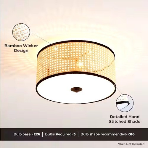 Vidalite Nakuv 3-Light 15 in. Beige Modern Bohemian Flush Mount Fixture with … - Image 3