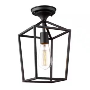 JAZAVA 13 in. 1-Light Black Semi-Flush Mount Ceiling Light