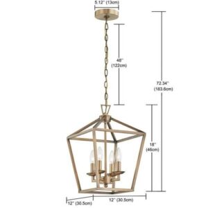 PIA RICCO 4-Light Soft Gold Lantern Drum Chandelier Light Fixture