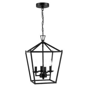 Hukoro Alfa 12 in. 4-Light Geometric Cage Pendant Light w/ Matte Black
