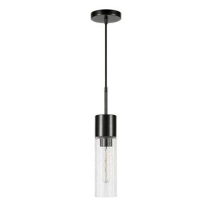 Meyer+Cross Lance 1-Light Blackened Steel Pendant with Seeded Glass Shade