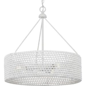 Progress Lighting Sugar Reef 22 in. 3-Light Cottage White Coastal Shaded Pendant