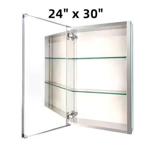 UKISHIRO 24 in. W x 30 in. H Silver Surface Mount Bi-View Bathroom Medicine