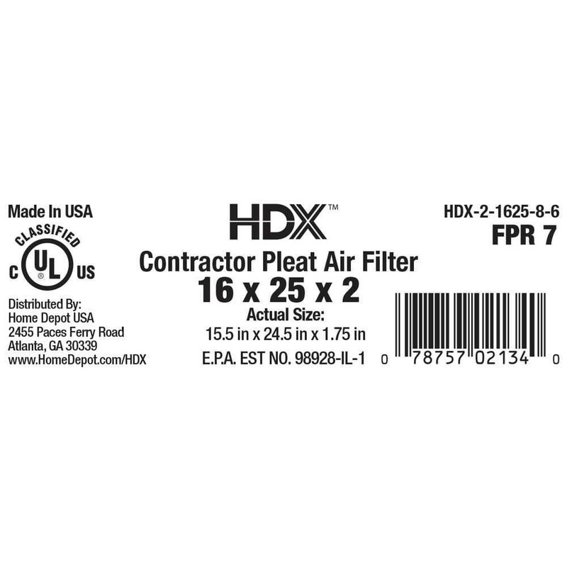 HDX 16 in. x 25 in. x 2 in. Contractor Pleated Air Filter FPR 7, MERV 8 (4 PACK) - Image 4