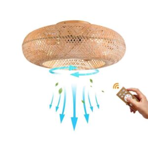 OUKANING 20 in. Indoor Gold Farmhouse Low Profile Ceiling Fan w/Ligh+Remote
