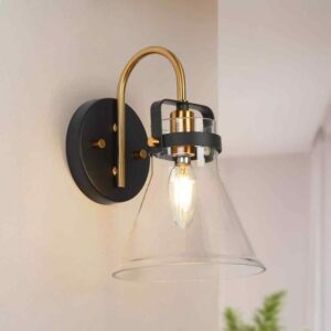 Uolfin Modern Black & Gold Wall Sconce Light, 1-light Industrial Bathroom wall