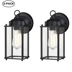 Hukoro 11 in 1-Light Matte Black Hardwired Outdoor Wall Light Sconce2-pack