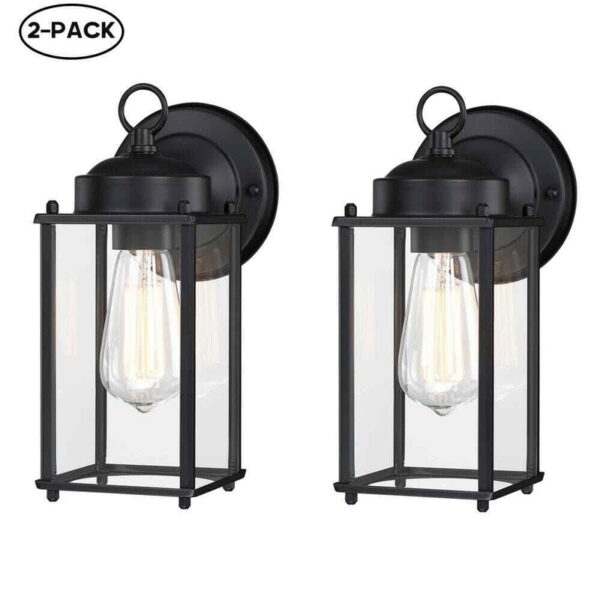 Hukoro 11 in 1-Light Matte Black Hardwired Outdoor Wall Light Sconce2-pack
