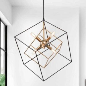 LNC Black Sputnik Candlestick Island Chandelier Square Modern Industrial 6-Light