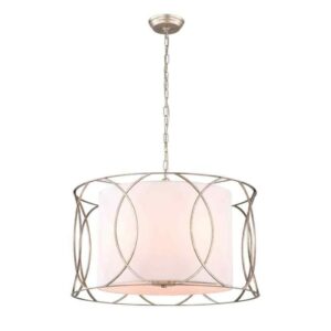 GREENVILLE SIGNATURE Phiox 5-Light Drum Chandelier Silver Finish w/Fabric Shade
