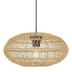 JAZAVA 15.8 in. Brown 1 Light Large Wicker Pendant Light , No Bulbs Included