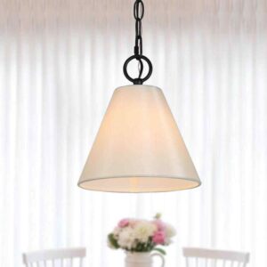 LNC Modern White Pendant Light w/Fabric Shade 1-Light Painted Black Bell