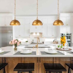 Uolfin Farmhouse Brushed Gold Pendant Light, 10 in. 1-Light Bowl Kitchen Hanging