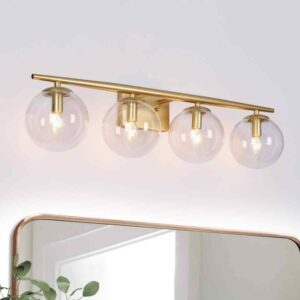Uolfin 30 in. 4-Light Light Gold Vanity Light with Globe Clear Glass Shades