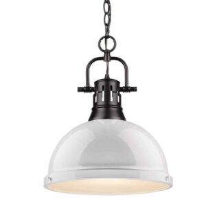 Golden Lighting Duncan 1-Light Black Pendant and Chain with White Shade