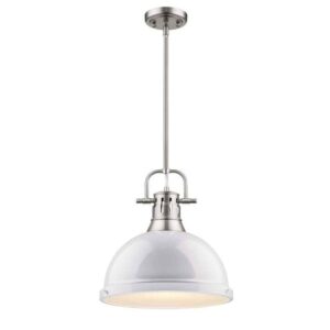 Golden Lighting Duncan 1-Light Pewter Pendant with Rod with White Shade