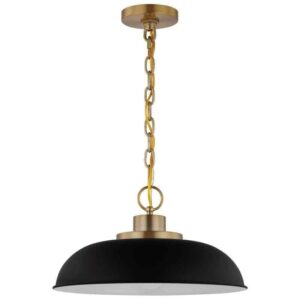 SATCO Colony 100-Watt 1-Light Matte Black/Burnished Brass Shaded Pendant Light
