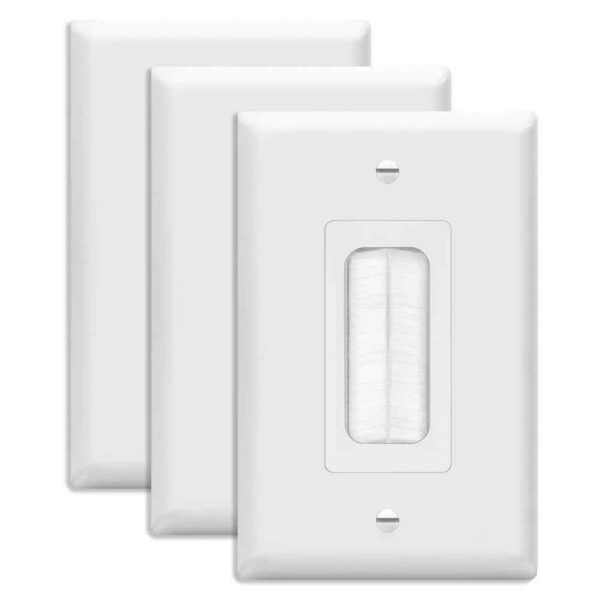 TOPGREENER 1-Gang Brush Pass Through Wall Plate, Midsize, White (3-Pack)
