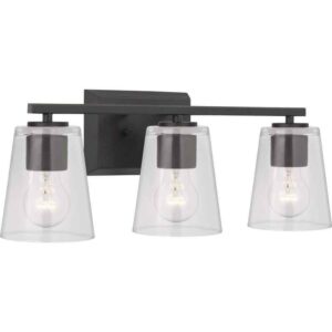 Progress Lighting Vertex 20.87 in. 3-Light Matte Black Clear Glass Vanity Light