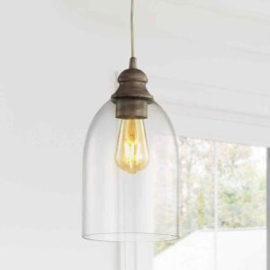 JONATHAN Y Fontaine 6.25 in. 1-Light Grey/Clear Adj Greige Glass LED Pendant