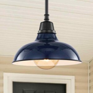 JONATHAN Y Jasper 12.25 in. 1-Light Navy Farmhouse Industrial Iron LED Pendant