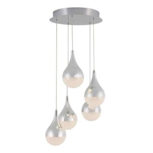 Artika Glitzer 30Watt 5 Light Chrome Modern Integrated LED Pendant Light Fixture