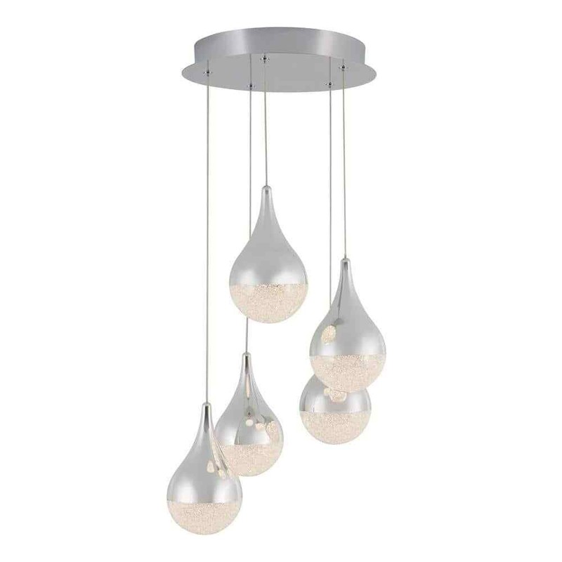 Artika Glitzer 30Watt 5 Light Chrome Modern Integrated LED Pendant Light Fixture