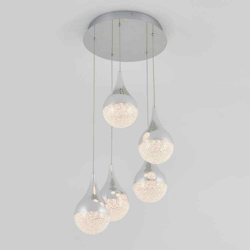 Artika Glitzer 30Watt 5 Light Chrome Modern Integrated LED Pendant Light Fixture - Image 7