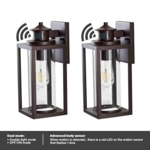 Jushua 2-Light Oil Rubbed Bronze Motion Sensing Metal Outdoor Wall Lantern 2PK