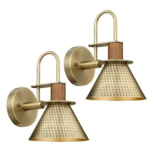 JAZAVA 9.8 in. 1-Light Antique Brass Modern Wall Sconces Indoor Wall Lights 2PK