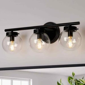 Uolfin Industrial Black Bathroom Vanity Light,19.5 in. 3-Light Globe Wall Sconce