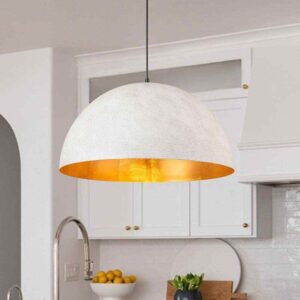 HUOKU PCover 1-Light 23.6 in.W Antique White Large Dome Pendant Light, Gold Leaf
