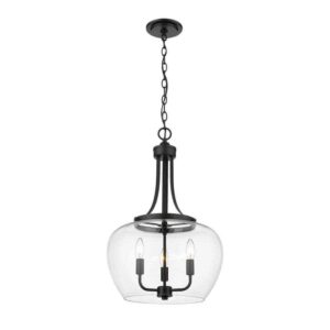 Z-Lite Joliet 3-Light Matte Black Pendant with Clear Glass Shade