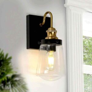 Uolfin Modern Vanity Light 1-Light Black and Brass Cylinder Wall Sconce Light