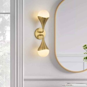 HUOKU Dropwater 18.3 in. W 2-Light Aged Brass Gold w/Glossy Glass Vanity Light