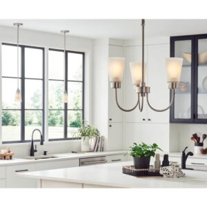 Kichler Erma 18" 3-Light Brushed Nickel Chandelier w/ Satin Etched Glass Shades